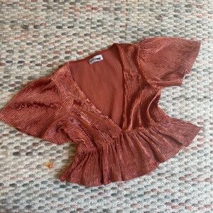 Urban outfitters velvet rust top with flutter sleeves